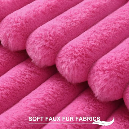 Pallene Faux Fur Plush Throw Pillow Covers 18x18 Set of 2, Luxury Soft Fluffy Striped Decorative Pillow Covers for Sofa, Couch, Living Room, Hot Pink