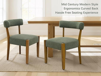 Modern Green Dining Chairs Set of 6, Walnut Upholstered Kitchen & Dining Room Chairs, Mid Century Modern Wooden Dining Chairs Oversized Sturdy Fabric Rounded Chairs Curved Back