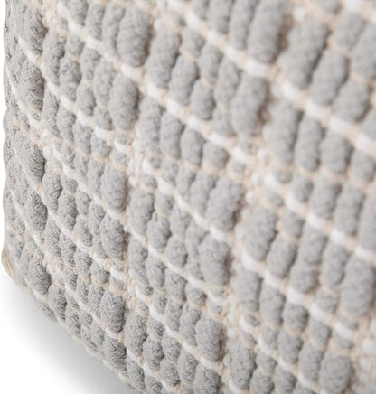 SIMPLIHOME Noreen Boho Square Pouf in Light Blue, White Handloom Woven Pattern for the Living Room, Bedroom and Kids Room