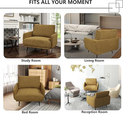 Oversized Accent Chair for Living Room Chairs Reading Arm Chair Comfy Modern Single Sofa Side Chairs with Metal Legs & Soft Cushion for Bedroom, Waiting Room (Chenille Pumpin, Set of 2)