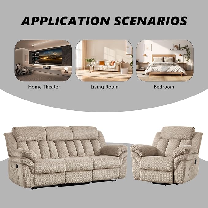 CANMOV Recliner Sofa Set, Oversize Power Lift Recliner Chair and Manual Loveseat with Overstuffed Armrest for Living Room,Bedroom Furniture,Office,1+3 Seat Light Brown