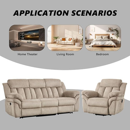 CANMOV Recliner Sofa Set, Oversize Power Lift Recliner Chair and Manual Loveseat with Overstuffed Armrest for Living Room,Bedroom Furniture,Office,1+3 Seat Light Brown