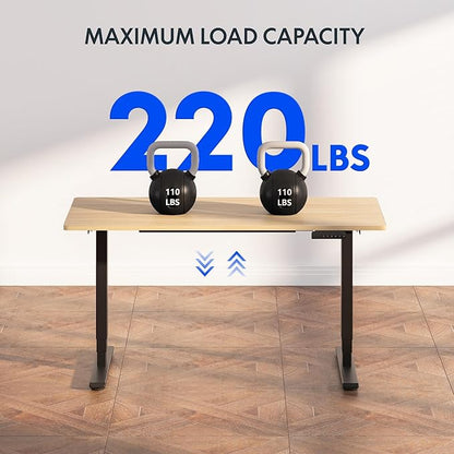 FLEXISPOT E6 3 Stages Dual Motor Electric Standing Desk 48x24 Inch Whole-Piece Board Height Adjustable Desk Electric Sit Stand Desk(Black Frame + Maple Desktop, 2 Packages)