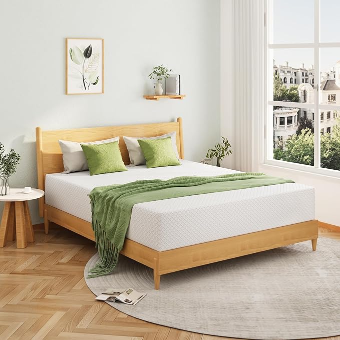 EGOHOME King Size Memory Foam Mattress, 8 Inch Bed Mattress in a Box with Cooling Green Tea Gel, Relieve Pressure with Medium Support, CertiPUR-US Certified, 80''L x 76''W, White