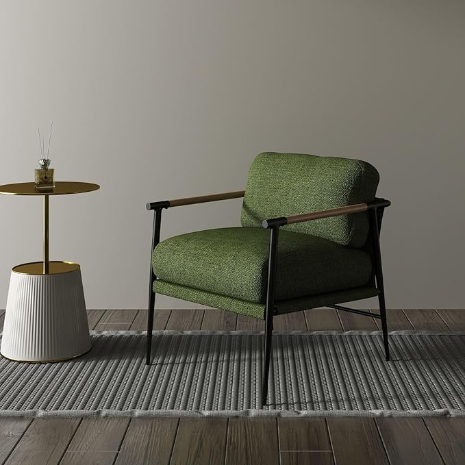 LukeAlon Mid-Century Linen Accent Chair, Ultra Soft Living Room Chair with Metal Legs Modern Armchair Reading Nook Chair Lounge Chair Upholstered Comfy Leisure Chair for Bedroom Waiting Room, Green
