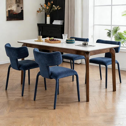 Kidol & Shellder Dining Chairs Set of 2,Modern Upholstered Fabric Dining Room Chairs with Curved Barrel Back,Armless Kitchen Chairs with Metal Legs and Padded Seat for Living Room and Bedroom Blue