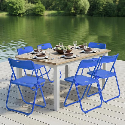Karl home 10 Pcs Folding Chair, 300LBS Lightweight Foldable Plastic Chair, Reinforced Metal Frame Easy to Fold & Store for Indoor & Outdoor, Wedding, Party, Meeting Room, Patio and Garden, Blue