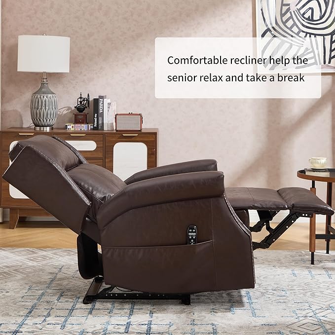 Manual Recliner Chair with Massage & Lumbar Heat, Breathable Leather Reclining Chair for Adults, Humanized Design Easy to Install Living Room Recliners Brown