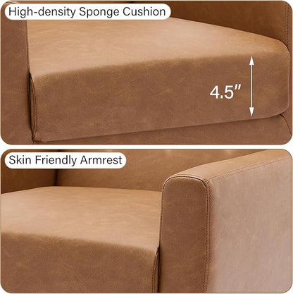 Accent Chair, Mid-Century Modern PU Leather Chairs with Arms for Living Room, Comfy Upholstered Club Single Sofa Armchair for Bedroom Waiting Room with Solid Wood Frame（Leather Brown, Set of 1)
