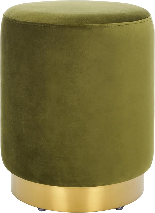 SAFAVIEH Couture Collection Elsworth Olive Green Velvet/Brass Ottoman Foot Stool (Fully Assembled)