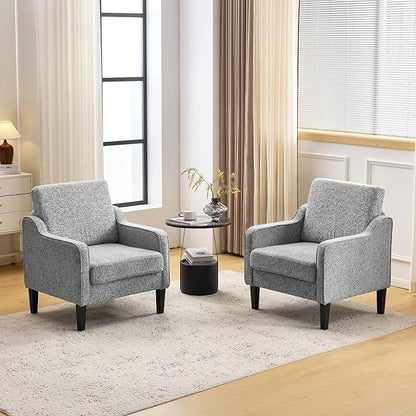 VINGLI Accent Chair for Living Room Chairs Reading Chair for Bedroom Chair Scooped Arm Chair Mid Century Modern Accent Chairs Upholstered Comfy Chair for Apartment, Waiting Room (2, Texture Gray)