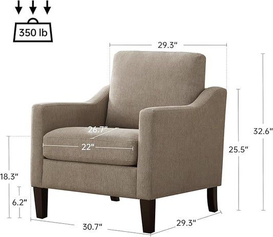 VKNOW Mid Century Modern Accent Chair, Upholstered Living Room Chairs Armchair for Bedroom, Comfy Reading Accent Chairs with Wood Legs for Living Room, Brown