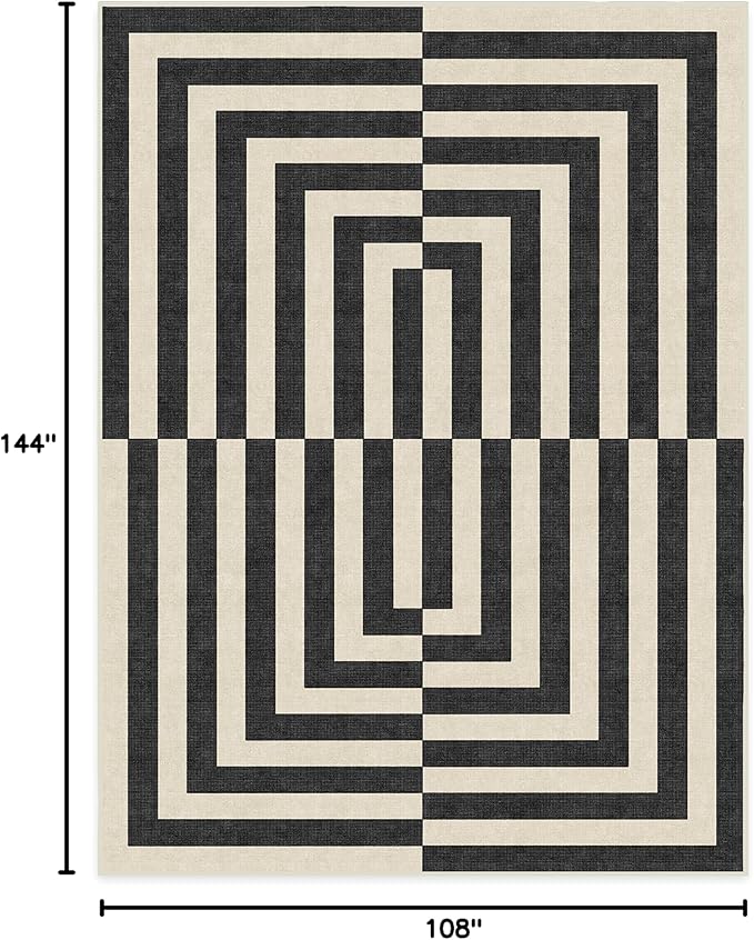 RUGGABLE x Jonathan Adler Machine Washable Modern Area Rug – Op Art Charcoal 9x12, Stain-Resistant, Non-Slip – Large Rugs for Living Room, Bedroom, Hallway, Entryway & Office–with Standard Pad