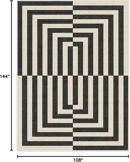 RUGGABLE x Jonathan Adler Machine Washable Modern Area Rug – Op Art Charcoal 9x12, Stain-Resistant, Non-Slip – Large Rugs for Living Room, Bedroom, Hallway, Entryway & Office–with Standard Pad