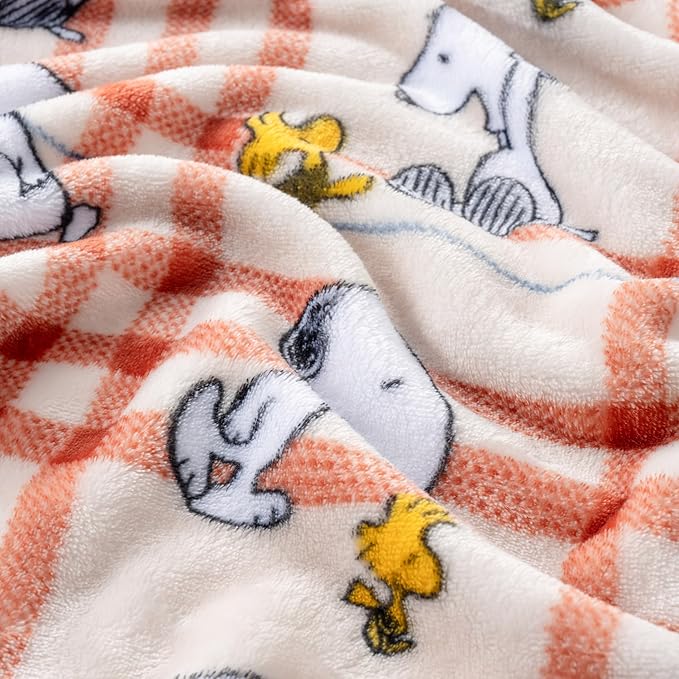 Berkshire Blanket Peanuts VelvetLoft Cute Character Snoopy Plush Throw Blanket,Peanuts Snoopy and Woodstock Wood Holiday Plaid,Throw 55 in x 70 in (Official Peanuts® Product)