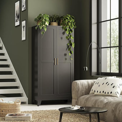 Bathroom Storage Cabinet Freestanding, 61" Tall Metal Cabinets with Doors and Shelves, Black Kitchen Pantry Cabinet, Utility Metal Locker Storage Cabinet for Garage, Home Office