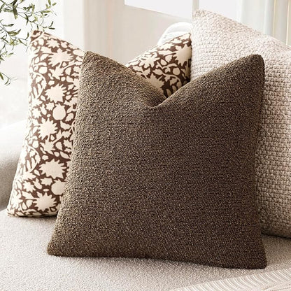 Foindtower Set of 2, Decorative Textured Boucle Throw Pillow Covers Accent Solid Pillow Cases Neutral Soft Couch Cushion Case for Chair Sofa Bedroom Living Room Home Decor 24x24Inch Chocolate