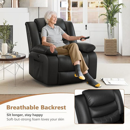 ANJ Black Power Lift Recliner Chair with Massage and Heat, PU Leather Overstuffed Electric Lift Chair for Elderly, Oversized Single Sofa Recliner with Side Pockets, Remote Control