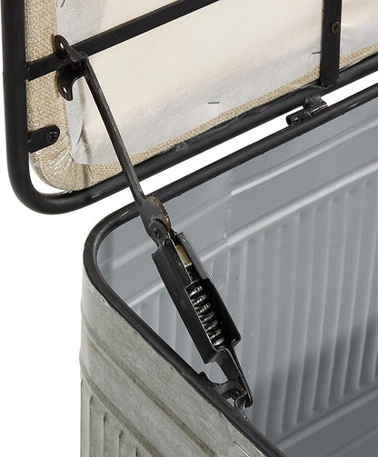 Deco 79 Metal Room Storage Bench Galvanized Entryway Bench with Cream Burlap Top, Bench 50" x 16" x 18", Gray