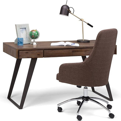 SIMPLIHOME Lowry Desk - 54-Inch Wide Solid Acacia Wood and Metal Writing Desk in Rustic Natural Aged Brown, Modern Industrial Home Office Computer Table with 2 Drawers and Flip-Down Keyboard Tray