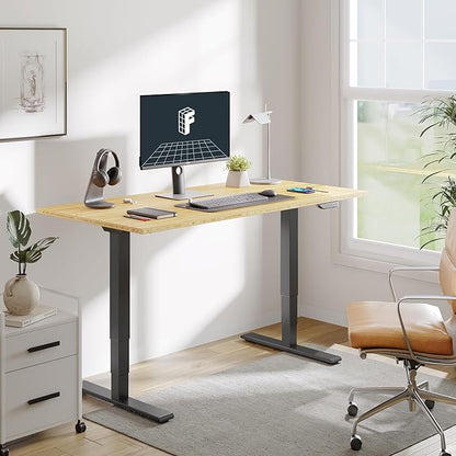 FLEXISPOT E6 MAX Bamboo 78x30 Inch Dual Motor 3-Stage Heavy Duty Standing Desk, 330lbs Weight Capacity, Height Adjustable Desk w/Cable Management & Wheels (Solid Bamboo Desktop + Black Frame)