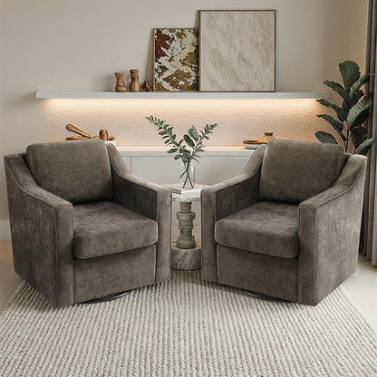 Pia Ricco 360° Swivel Accent Chair, Plush Oversized Chenille Fabric Armchair with Removable Cover for Living Room and Reception,Night Brown Black