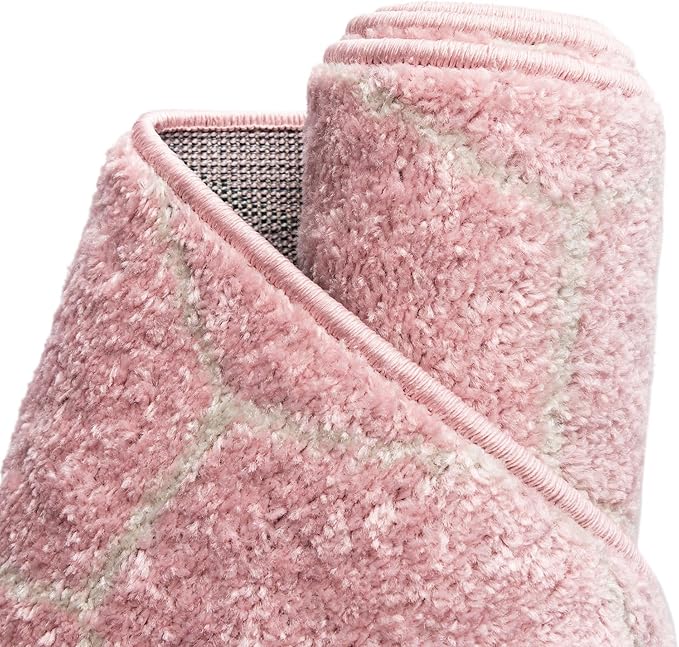 Unique Loom Trellis Frieze Collection Area Rug - Geometric (2' x 13' 1" Runner Light Pink/Ivory)