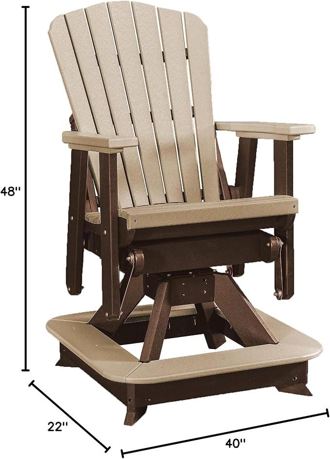 DutchCrafters Slat Fan Back Poly Balcony Adirondack Swivel Glider with Footrest Outdoor Patio Chair (Tudor Brown & Weatherwood)
