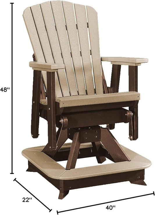 DutchCrafters Slat Fan Back Poly Balcony Adirondack Swivel Glider with Footrest Outdoor Patio Chair (Tudor Brown & Weatherwood)