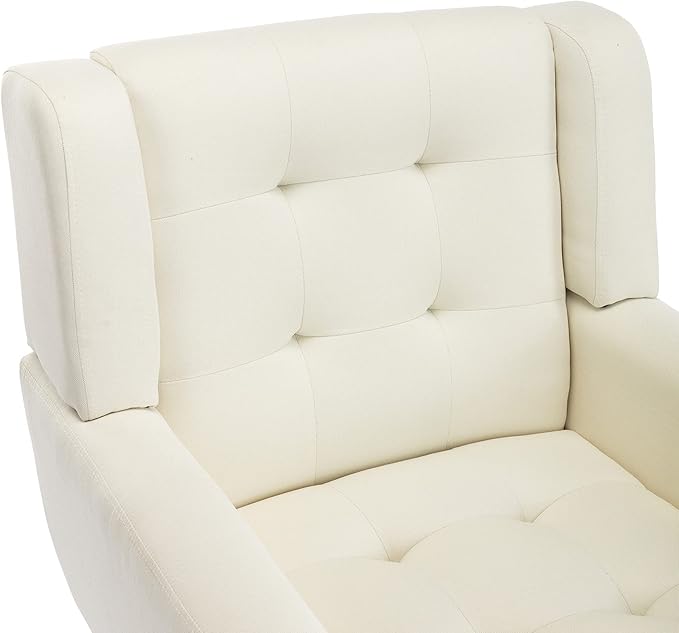 Dolonm Midcentury Modern Accent Chair with Arms, Upholstered Fabric Reading Side Chair Tufted Back Decorative Wingback Chair for Living Room Bedroom (Beige)