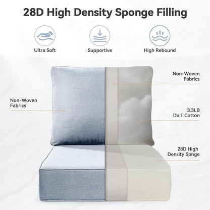 Luxury 6" Outdoor Cushions for Patio Furniture, 24x24x6" Thick Seat Cushion Set of 8, Fade Resistant Couch Chair Replacement Cushions High Density Wicker Chair Cushion w/ Removable Cover Baby Blue