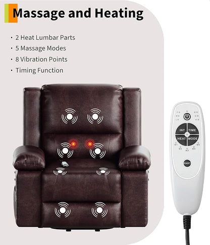 GarveeHome Oversized Electric Lift Recliner Chair - Heat and Massage, PU Leather Power Lift Recliner for Elderly & Mobility Impaired, Adjustable Back and Legs, Heavy Duty Lift Chair for Seniors