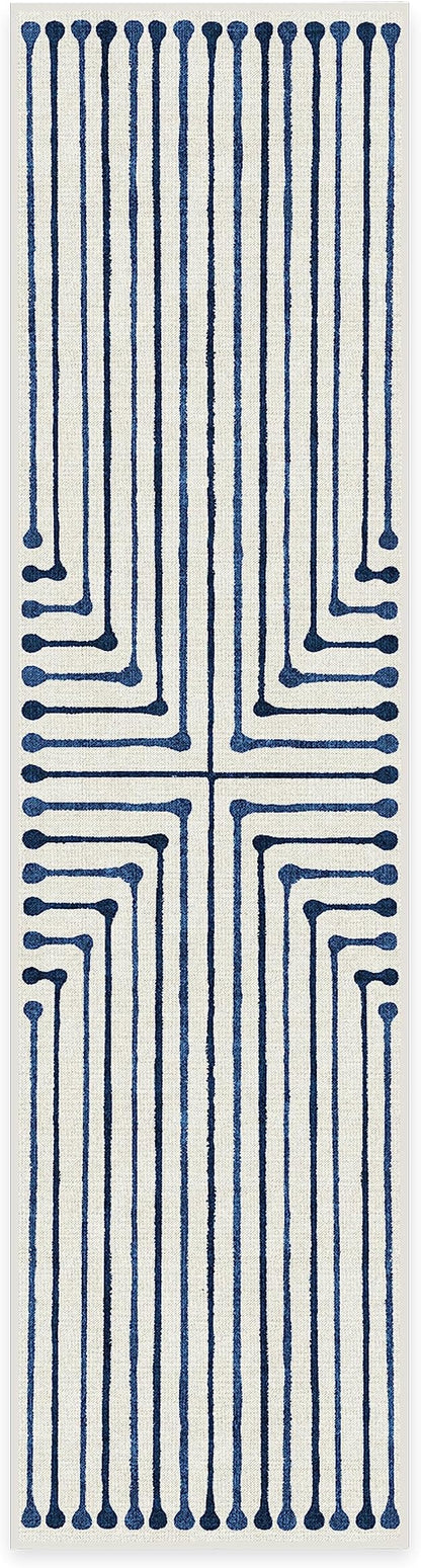RUGGABLE x Jonathan Adler Machine Washable Modern Runner Rug – Inkdrop Slate Blue 2.5x10, Stain-Resistant, Non-Slip – Washable Rug for Hallway, Entryway, Living Room & Kitchen–with Standard Pad