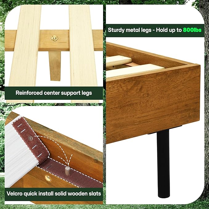 Acacia Alander Bed Frame with Headboard Bed Frame Queen Size Solid Wood Platform Bed, Scandinavian Signature High Headboard Wood Bed Compatible with All Mattress Types, 30 Mins Assembly, Walnut