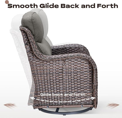 Rilyson Wicker Outdoor Patio Furniture Set - 6 Piece Patio Conversation Sets with Swivel Rocker Chairs, Ottomans, Sofa and Coffee Table, 6 inch Cushions, Deep Seating, for Porch Deck Brown/Grey