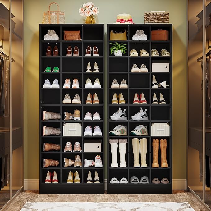 Tribesigns 10-Tier Shoe Storage Cabinet Set of 2, Black Wooden Shoe Rack with 30 Cubbies, Freestanding Tall Entryway Shoe Organizer for Closet, Entryway, Living Room