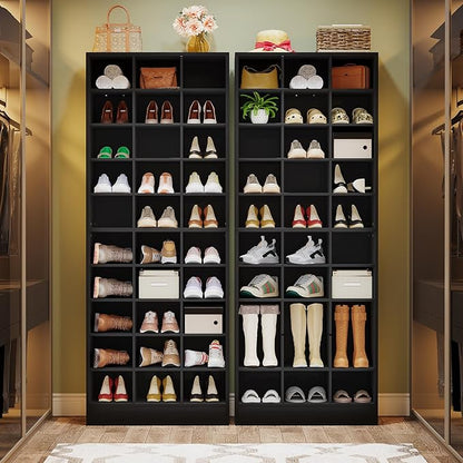 Tribesigns 10-Tier Shoe Storage Cabinet Set of 2, Black Wooden Shoe Rack with 30 Cubbies, Freestanding Tall Entryway Shoe Organizer for Closet, Entryway, Living Room