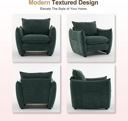 Oversized Accent Chair, Modern Single Sofa Cloud Chairs with Removable Pillow, Deep Seat Comfy Armchair for Living Room Bedroom Reading Nook - Upholstered Lounge Chair (Green, Set of 2)