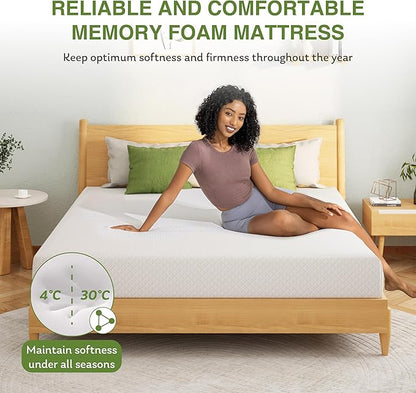 EGOHOME Twin XL Memory Foam Mattress, 8 Inch Bed Mattress in a Box with Cooling Green Tea Gel, Relieve Pressure with Medium Support, CertiPUR-US Certified, 80''L x 38''W, White