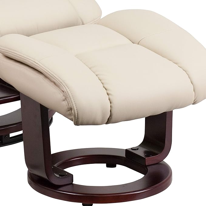 Flash Furniture Allie LeatherSoft Upholstered Recliner with Ottoman Footrest, Padded Swiveling Recliner Chair and Ottoman Set, Beige