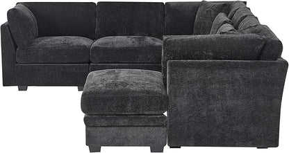 Christopher Knight Home Zery 7-Piece U-Shape Lounge Sofa Couch with Ottomans, Modern Modular Sectional Sofa Set with Pillow Back for Living Room, Chenille Upholstered Cloud Couch with Deep Seat,Black