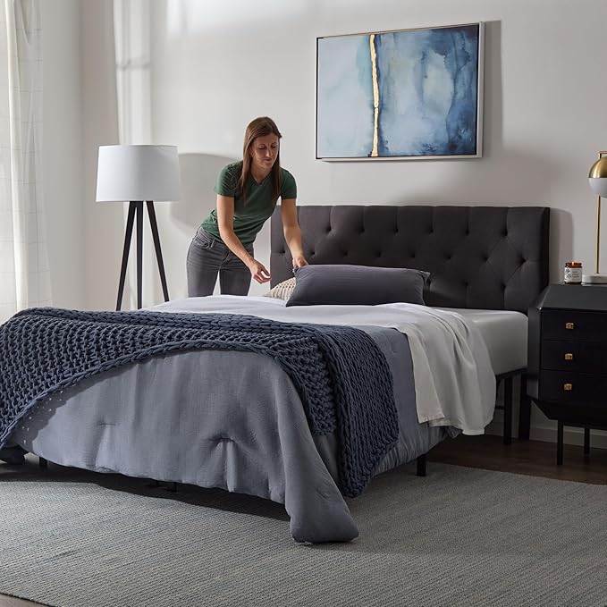 Lucid Mid-Rise Upholstered Headboard - Diamond Tufted - Padded Polyester - Adjustable Height from 34” to 46” - Easy Assembly - Bed Frame or Wall Mount - Sturdy - Charcoal - Twin / Twin XL Size