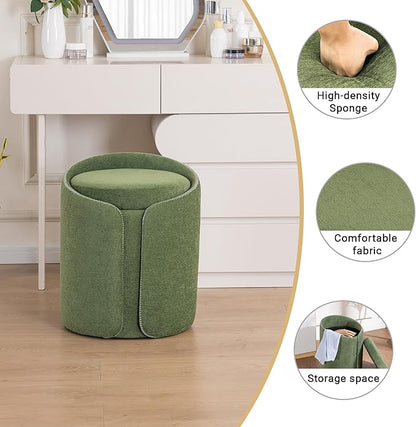 Swivel Vanity Stool with Gold Base Comfy Vanity Chair Modern Round Stool for Makeup Vanity Ottoman Foot Rest for Bedroom livingroom, Green