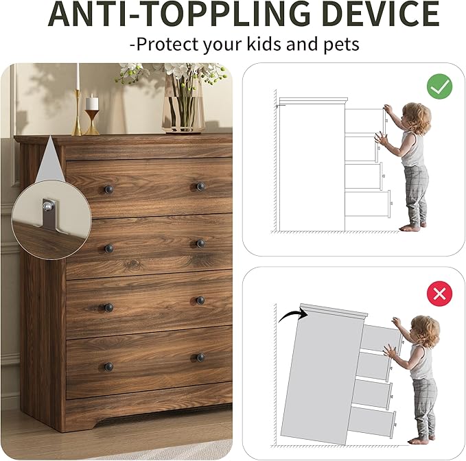 Dresser for Bedroom, 8 Drawer Dresser with Large Drawers, 55 Inch Wide Wood Chest for Living Room, Hallway, Walnut