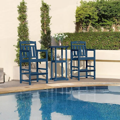 HDPE Outdoor Patio Tall Bar Chair, All-Weather Bar Height Balcony Adirondack Stools for Bistro, Garden, Backyard, Deck | Navy Blue