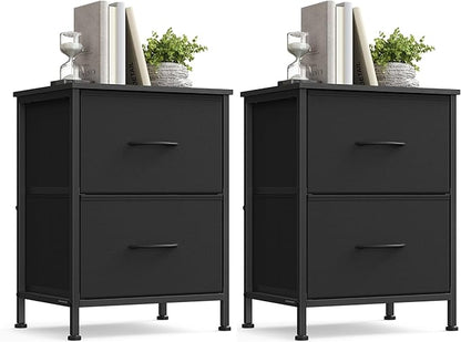 SONGMICS BELLAH Collection - Dressers for Bedroom, Chest of Drawers, Nightstands, 2 Drawers, Storage Organizer Unit, Closet, Entryway, Set of 2, Modern, Ink Black and Ebony Black ULGS112BH02S