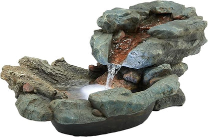 Alpine Corporation 20" Long Indoor/Outdoor River Rock Waterfall Tabletop Fountain with LED Lights