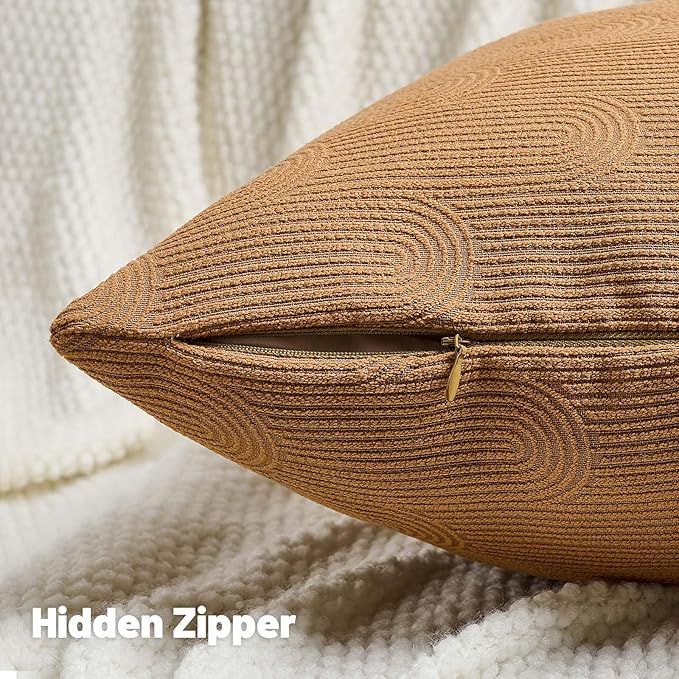 FUTEI Bronze Chenille Decorative Throw Pillow Covers 20x20 Inch Set of 2,Soft Cozy Striped Geometric Patterns Cushion Case,Modern Home Decor for Couch Bed Living Room