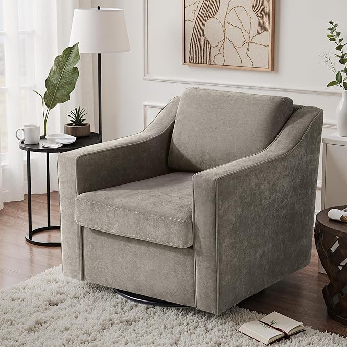 UIXE Swivel Accent Chair, Chenille Fabric Upholstered Arm Chair for Living Room, Modern Club Armchair Comfy Single Sofa Bedroom Reading Seat with Lumbar Pillow - Sand