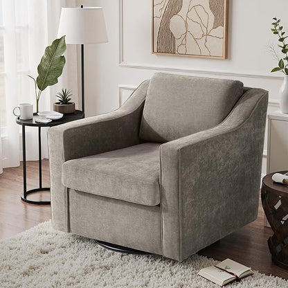 UIXE Swivel Accent Chair, Chenille Fabric Upholstered Arm Chair for Living Room, Modern Club Armchair Comfy Single Sofa Bedroom Reading Seat with Lumbar Pillow - Sand